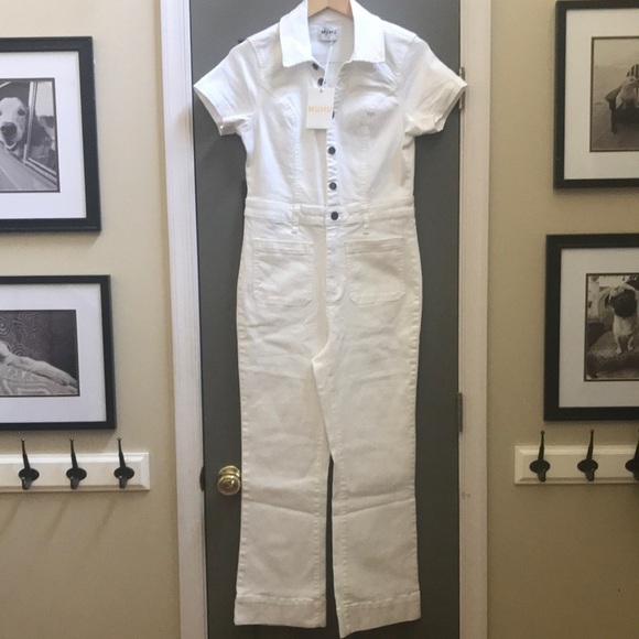 Show Me Your MuMu Pants - Show Me Your Mumu Cropped Everhart Jumpsuit in Pearly White Sz L Denim Gorpcore